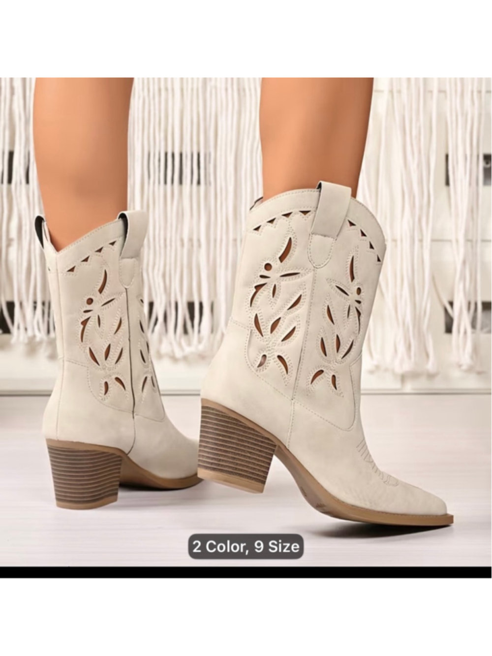 Women's Unbranded Beige Heeled Cowboy Boots Size 8.5 - Picture 6 of 7